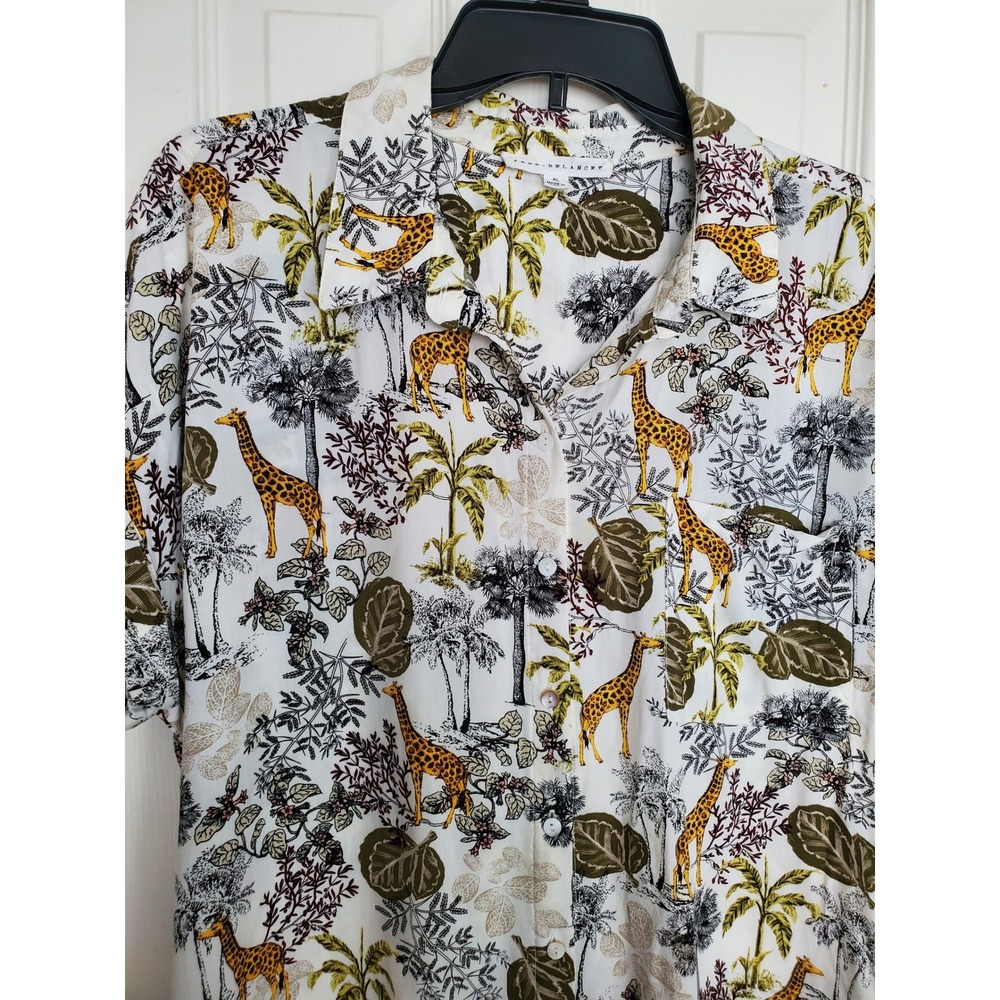 Jane + Delancey Shirt White Giraffe Safari Print Short Sleeve Button Up XL - Picture 2 of 10